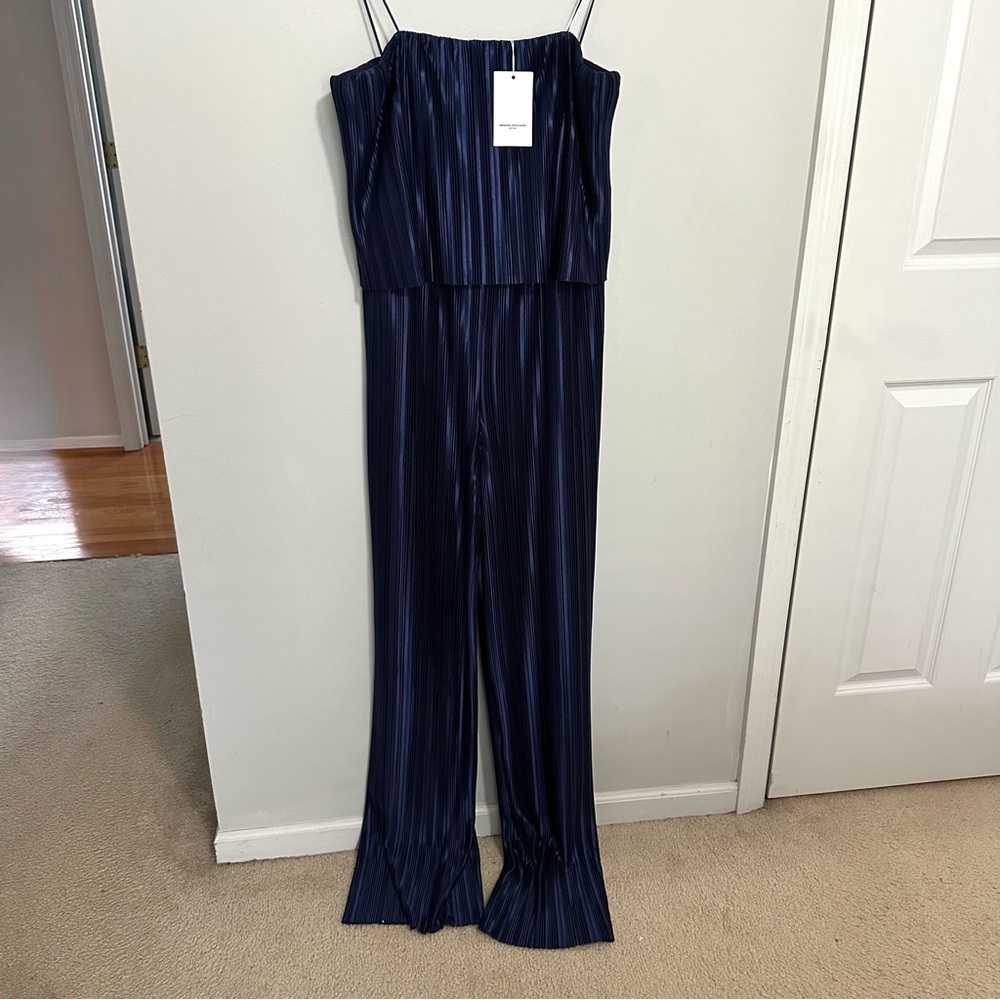Amanda Uprichard Collina Jumpsuit NWT Women's Size Large Navy Plisse Cocktail - Picture 3 of 9